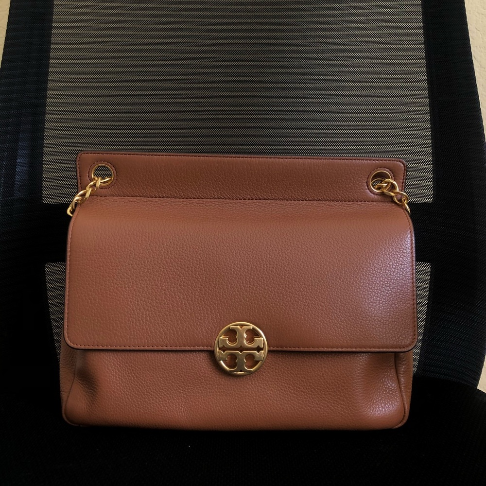 Tory Burch Shoulder Chelsea Flap Pebbled Brown Leather Cross Body